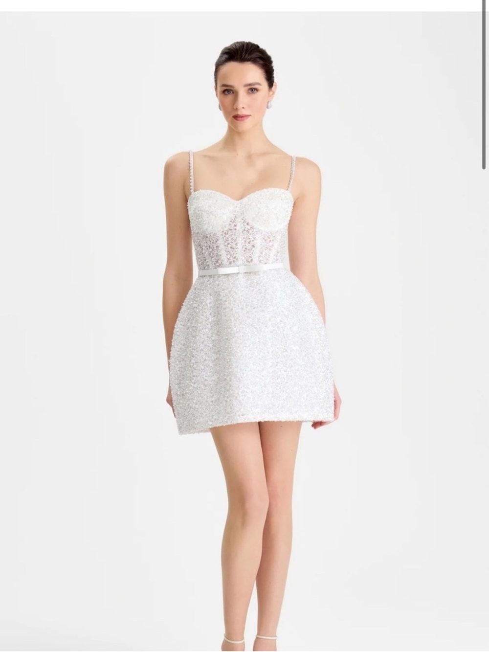 Nadine merabi Alice white beaded mini bridal dress XS